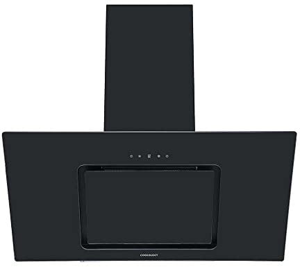 Cookology VER905BK A++ Energy Rated Angled Glass Cooker Hood Chimney Extractor Fan 90cm, Touch Control Panel, 3 Speed Settings, LED Lighting and Auto Timer Off Function - in Black