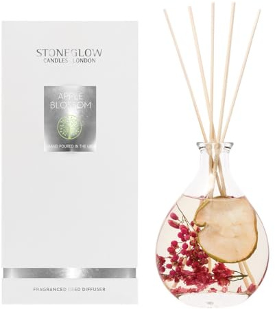 Stoneglow Nature's Gift Apple & Pear Blossom Scented Reed Diffuser 180ml, Lasts 14 Weeks, 12 Rattan Reed Diffuser Sticks, Refillable, Premium Air Freshener for Home, Apple Blossom, Rose & Citrus Notes