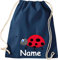 Shirtinstyle Turnbeutel, Tiere Marienkäfer mit Wunschnamen, Kinder, Stoffbeutel, Kinderrucksack, Jute, Gymsack, Farbe Blau