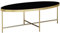 FineBuy Design Couchtisch Glas Schwarz - Oval 110 x 56 cm mit Gold Metallgestell, Großer Wohnzimmertisch, Lounge Tisch Glastisch