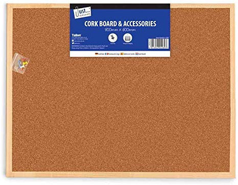 JMS we create smile - 600 x 800mm Cork Push Pin Wooden Framed Notice Board for School/Office Messages, Notices