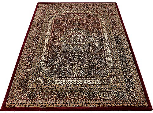 Orientalischer Kurzflor Teppich: Traditioneller Orientteppich im floralen Ornamentstil - Rechteckiger Blickfang für Ihr Zuhause, Pflegeleicht und stilvoll im Wohnzimmer, Größe:80 x 150 cm, Farbe:Rot