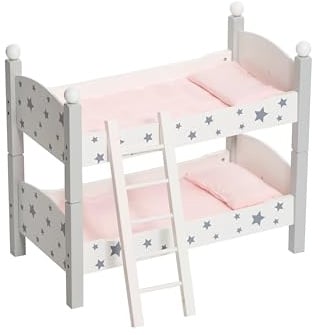 Bayer Chic 2000® Puppenbett Doppelstockbett – Stars Grau– Puppenhochbett mit Leiter & Bettwäsche – Puppen bis 48 cm – Puppenzubehör, Holzpuppenbett