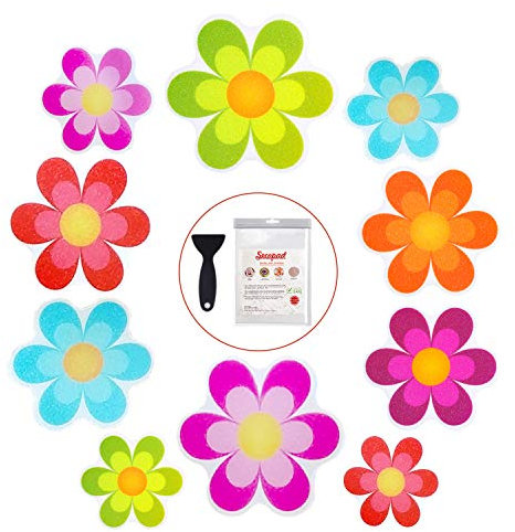 Secopad Adesivi originali per vasca da bagno, antiscivolo, adesivi di sicurezza per doccia con fiori luminosi e raschietto di alta qualità