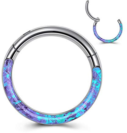 JSDDE Chirurgenstahl Segmentring Clicker mit Opal 16ga Creolen Septum Tragus Helix Ohrpiercing Nasenpiercing Lippenpiercing Hoop Ring Ohrstecker 8-10mm