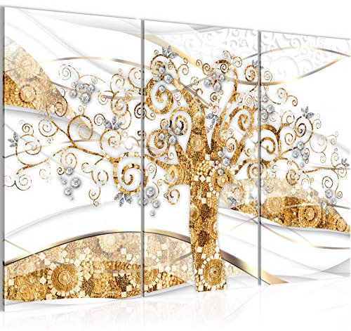 Runa Art Wandbilder Gustav Klimt Baum des Lebens Bild XXL Wohnzimmer Gold Weiss Lebensbaum 120 x 80 cm 3 Teilig 027531a