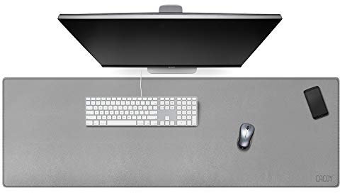 Cacoy 120x40 cm PU-Leder Schreibtischunterlage, Groß Gaming Mauspad, Glatte und Wasserdichte Schreibtischmatte, Erweitertes Schreibtischschutzfolie für Zuhause und Büro (Grau)