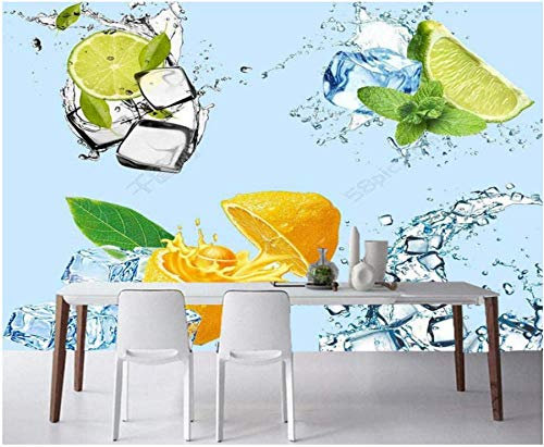 Tapete Betonoptik Vliestapete Gelbe Zitronen-Limetten-Eiswürfel 3D Fototapeten Wandbild Motivtapeten Vlies-Tapeten Wandtapete Tapete Wohnzimmer Schlafzimmer Wallpaper Wandbild 150X100Cm