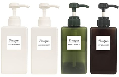 Focusynn Botellas dispensadoras de Jabón Rellenables, Botes para Gel y Champú Ducha, Dispensador Jabón Baño Cocina Detergente, Dosificador Jabón Baño (4 Piezas 450 ml)