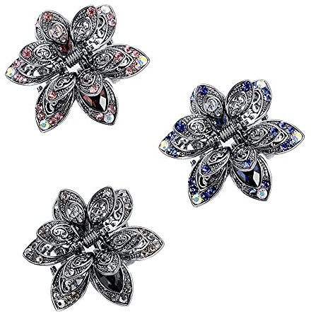 Gotetiso Pinces à Cheveux Vintage en Métal 3 Pièces Barrettes à Cheveux Vintage en Cristal Bleu Femmes Rétro Barrette à Cheveux Cristal Épingle à Cheveux Papillon Pince à Cheveux Femme