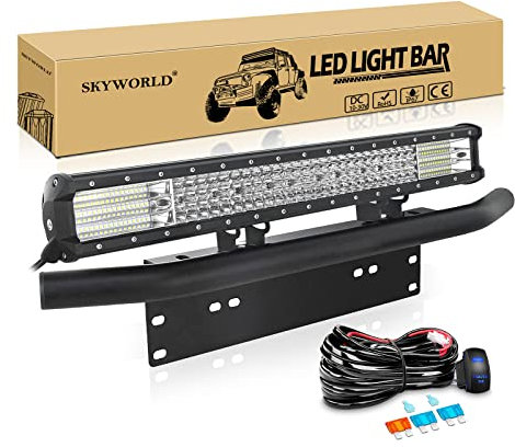 SKYWORLD LED-Lichtleiste, 4 Reihe 59 cm 570W Spot-Flut-Kombistrahl, Arbeitslampe Montagehalterung mit schwarzer Kennzeichenhalterung, 12 V Kabelbaum Wippschalter für LKW Auto SUV 4X4