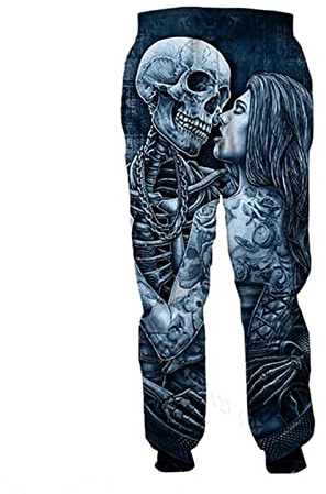 Jogginghose Herren 3D Totenkopf, Gothic Hip Hop Hose für Halloween,5XL