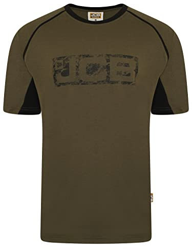 JCB Workwear – T-Shirt für die Arbeit – Herren-T-Shirt für die Arbeit – Used-Logo – Kontrast-Akzente – 100 % Baumwolle – Oliv/Schwarz – Größe XXL, Olivgrün / Schwarz