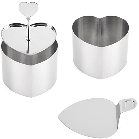 Guowall Dessertringe und Speiseringe, Kuchenringe mit Heber & Stampfer, Edelstah, 2 Speiseringe 7.5 cm, Höhe 5.5 cm, Herz