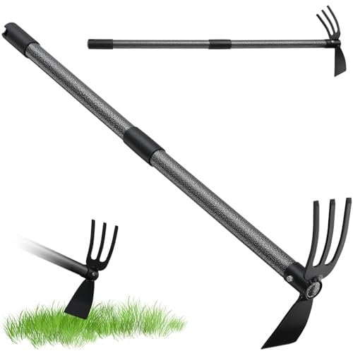 HARRMS Zappa da giardino con manico in acciaio inox, 76 cm, doppia zappa a 3 zampe, in metallo, per allentare, ventilare e diserbare il terreno