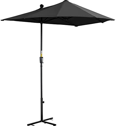 Outsunny 2m Half Parasol Market Umbrella Garden Balcony Parasol with Crank Handle, Cross Base, Double-Sided Canopy, Black