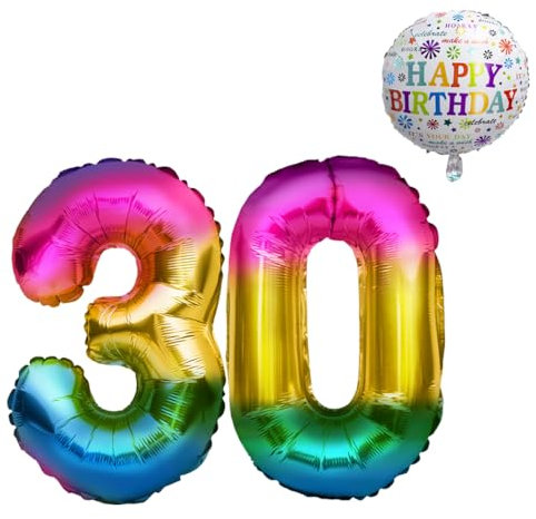 Luftballon 30. Geburtstag • XXL Riesen Folienballon SET • 101CM + 45 CM Ballon + 5M Deko Band • Folienballon 30 • Helium geeignet • Wiederverwendbar • 30 Geburtstag Männer Frauen • 30 Geburtstag Deko