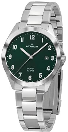 Atrium Herren Armbanduhr Edelstahl Saphirglas Analog Quarz 10 bar mit Datumsanzeige und Edelstahlband Silberfarben A45-36