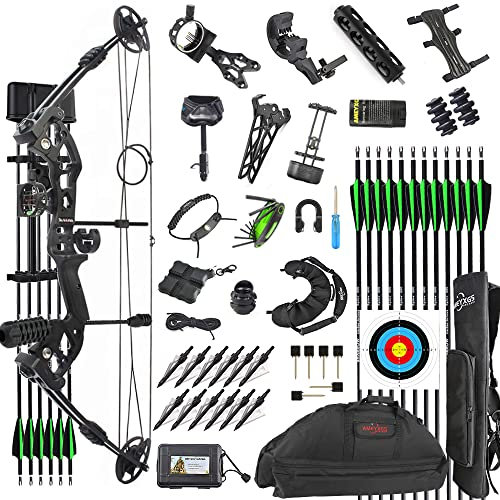 Bogenschießen Compound Bogen und Pfeil Set für Erwachsene und Jugendliche 30-55 Lbs Rechts- / Linkshand Jagdbogen Sportbogen Set mit Allen Bogen Zubehör (Schwarz/Rechte Hand)