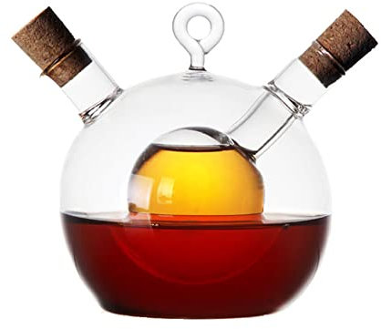 Pcscevcr Dispensador de aceite y vinagre 2 en 1, recipiente de vidrio transparente para botellas de aceite de oliva con tapones de corcho, suministros de cocina tarro de vidrio (forma de bolas)