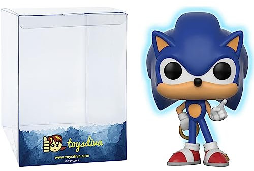 S o n i c w/Ring [Glow-in-Dark] (Toys R Us Exc): P o p ! Games Vinyl Figurine Bundle with 1 Compatible 'ToysDiva' Graphic Protector (283-26572 - B)