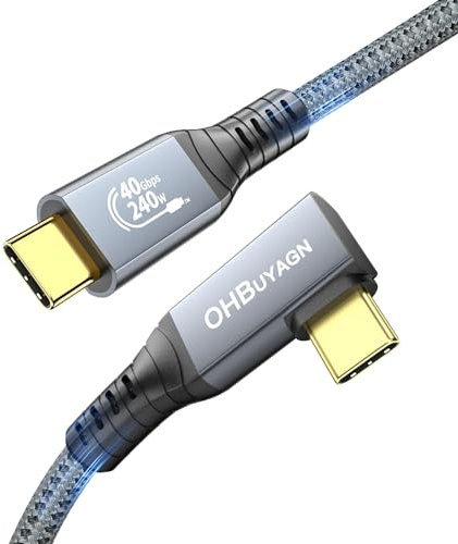 OHBUYAGN USB4 certificado para cable Thunderbolt 4 40Gbps, cable USB Type-C carga rápida PD 3.1 240 W de 90 grados con transferencia de vídeo 8K60 4K120 para iPhone 15 Pro, SSD, Hub, PC, 1,2 m