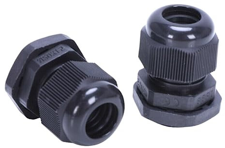 Waterproof Cable Glands - Black Nylon Compression Cable Gland with Locking Nut Waterproof IP68 (Pack of 2 - M20 - Suitable for 10mm-14mm Cables)