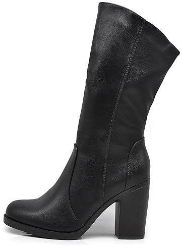 IF Fashion Scarpe Stivali Stivaletti Camperos da Donna Al Polpaccio Con Tacco Grosso MP315-1 nero N.40