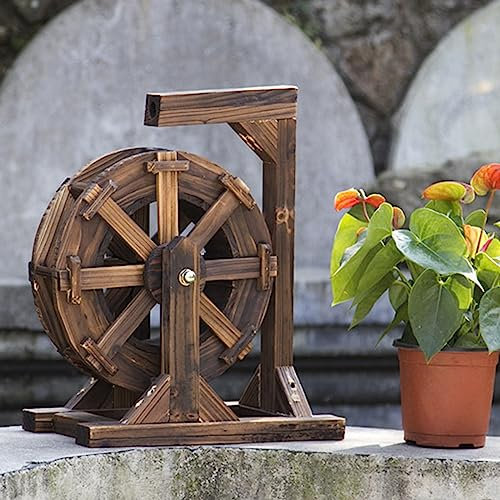 Fontana con ruota ad acqua, fontana da giardino, stagno ornamentale rustico vintage per esterni, balcone interno, decorazione decorativa e funzionale per giardino, patio, cortile, portico