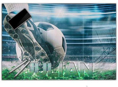 Schreibtischunterlage personalisiert mit Namen | wasserfeste Schreibunterlage, abwischbar, glatt | stabiles, hochwertiges Acrylglas, Kinder Kunststoff | 60x40cm Fußball, Fußballtor, Tor