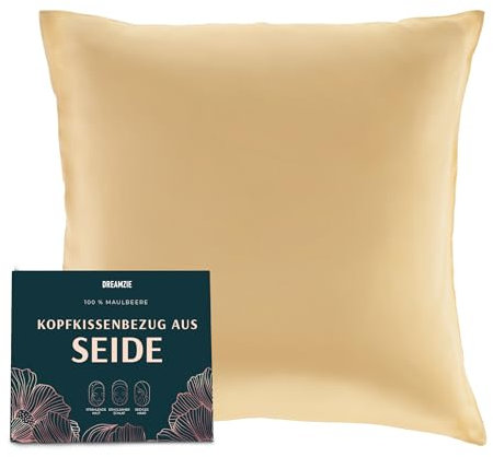 DREAMZIE Seidenkissenbezug 80x80 cm für Haar und Haut, Kissenbezüge Seide 19 Momme (Gold, 1 Stück)