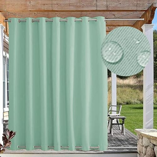 Outdoor Vorhänge Sonnenschutz, Outdoor Vorhang Wetterfest mit Ösen Oben und Unten, Outdoor Gardinen Wasserdicht Windschutz Blickdicht für Pavillon, 1 Stück, Grün, B183xH132cm