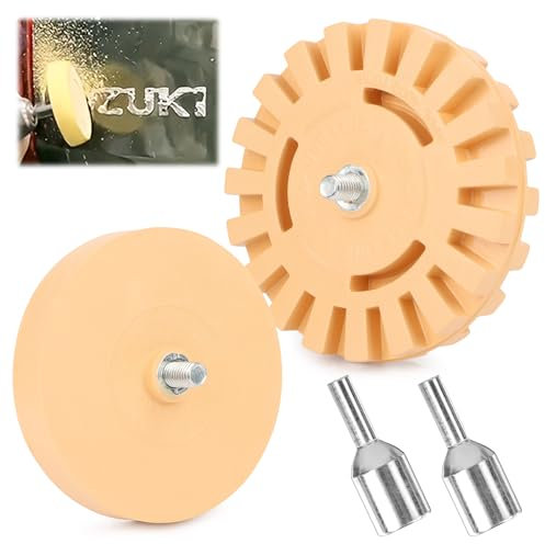 2 Stücke Folienradierer Aufkleber Radierer mit Adapter, Radierscheibe Radiergummi zum Entfernen von Folien und Kleberesten am Fahrzeug, Auto oder Motorrad