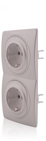 Intratec Nobilis Set 2er Rahmen & 2X Schuko Steckdose 16A/230V, Ø 60mm, 151x80mm vertikal Silber Wandmontage