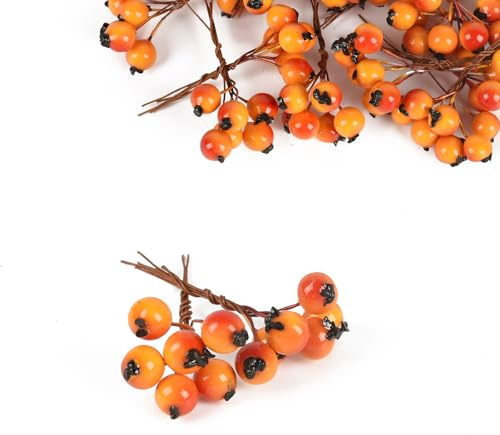 HUIANER 30PCS Artificial Berries Fake Blueberry Artificial Fruits for Wedding DIY Bridal Bouquet Home Kitchen Party Decoration (Orange)