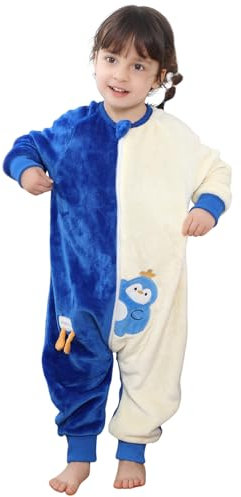 Gigoteuse a Pied Surpyjama Bébé Fille Garçon, Hiver Flanelle Combinaison Pyjama Enfant Turbulette avec Jambes, Cartoon Manches Longue Dors Bien Grenouillère Sac de Couchage Pingouin 130(5-6 Ans)