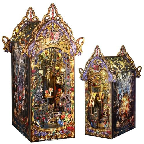 DIY Book Nook Kit avec Lumière LED, Serre-Livres Créatifs pour Décoration D'étagère, Serre-Livres en Forme de Puzzle en Bois 3D pour Maison de Poupée, Cadeaux pour Les Adolescents