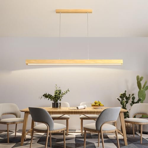 LED Pendelleuchte Holz Esstisch Esszimmer Lampen Dimmbar Hängelampe Moderne Linear Design Wohnzimmer Küche Esszimmerlampe Hängend Leuchte mit Fernbedienung Kronleuchter Hängend Lampe (A, L150cm)