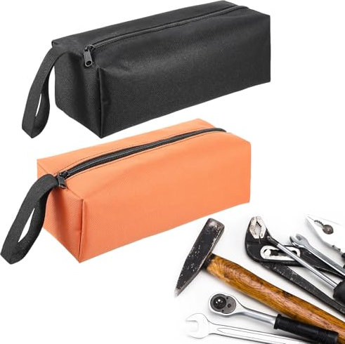 oruola 2pcs Small Tool Bag,Canvas Zipper Small Tool Bags,Zippered Canvas Pouches,Small Tool Pouch for Men Women,Multipurpose Tool Organizer Storage Bag for Screwdriver,Bolts,Nuts,Nails,Black & Orange