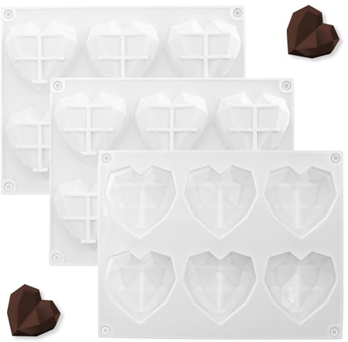 TOKSEO Silikonform Herz, 3 Stück 3D Silikonform Herzen, 6 Kavität Eiswürfelform Herz, Herzform Backform zum Backen Käsekuchen,Mousse,Schokolade,Eiswürfel
