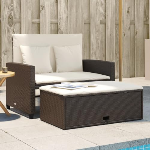 ChicAbode Gartensofa mit Kissen 2-Sitzer Outdoor Sofa mit Hocker mit Staufach, Couch mit abnehmbarm Bezug, Gartebmöbel Gartengarnitur Braun Poly Rattan