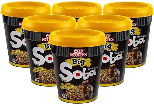 Nissin Soba Yakisoba Instant Wheat Noodles 6x 113g Pots – Wok-Style Noodles with Rich Yakisoba Sauce, Easy Drain Lid, Ready in 3 Minutes, Big Pot, Asian Flavour