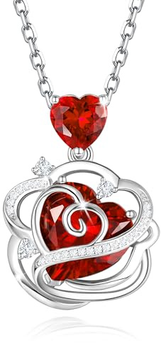FANCIME Collana da donna con ciondolo a forma di rosa in argento Sterling con pietra portafortuna a impulso senza spine, gioielli raffinati, regalo di compleanno e Natale per moglie lei, Argento