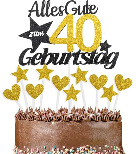 Alles Gute zum 40 Geburtstag Kuchendekoration, Gold und Schwarz, Kuchen Deko, Cake Topper 40 Jahre für Männer & Frauen Geburtstags Party Jahrestag Torte Deko Supplies