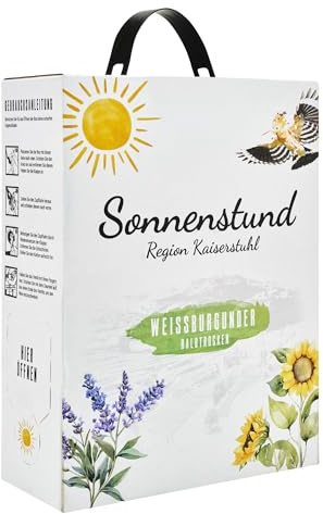 Sonnenstund Weissburgunder halbtrocken 3 Liter Wein-Box, feinfruchtiger Weißwein mit Aromen von Apfel, Zitrus und Nuss, Weißer Burgunder QbA vom Kaiserstuhl (1 x 3,0 l Bag-in-Box)