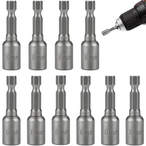 10 Pcs 8mm Hex Bit, 8mm Socket, Driver Bits Set for Impact Driver, Hex Screwdriver, Auto Repair, Woodworking, Mechanical Maintenance and Tight Space Fastening