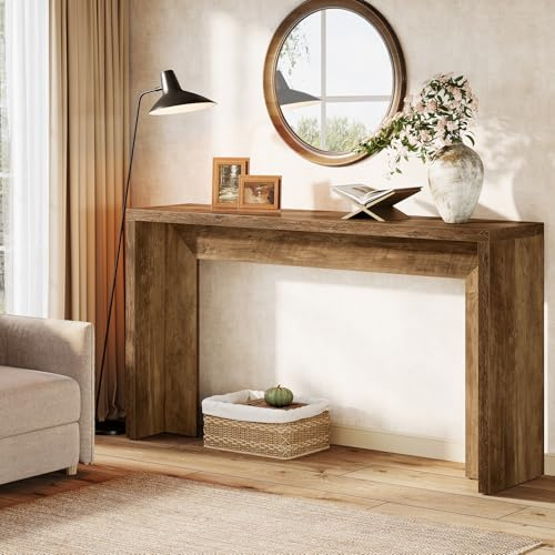 Tribesigns 140cm Farmhouse-Konsolentisch mit Stauraum, rustikaler brauner Sofatisch aus Holz für Eingangsbereich, Foyer, Flur, Wohnzimmer, einfache Montage (Rustikales Braun)