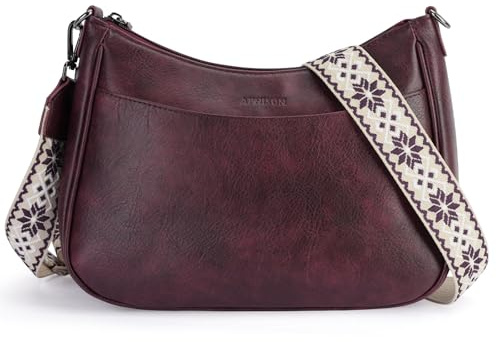APHISON Klein Umhängetasche Damen Crossbody Bag mit Breitem Gurt Schultertasche veganem Leder schwarz Handtasche Tasche mit Abnehmbarem Schultergurt Kartenschlitz Reisetasche
