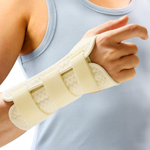FREETOO Handgelenkstütze mit 1 Schiene, verstellbare Tag- und Nachtbandage, links/rechts, für Männer & Frauen, bei Arthritis, Sehnenentzündung, Verstauchung, Sportschutz – M Elfenbein