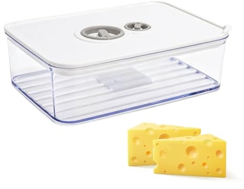 GZRXIOUS Contenitore per formaggio, frigorifero con coperchio, 1250 ml, con 1 etichetta, contenitore salvafreschezza con timer, contenitore impilabile per frigorifero, formaggio, salumi, verdure